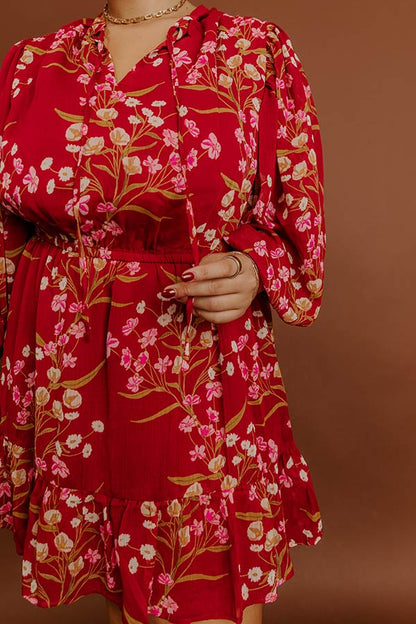 Valentina Floral Mini Dress in Red