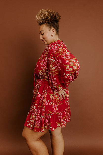 Valentina Floral Mini Dress in Red