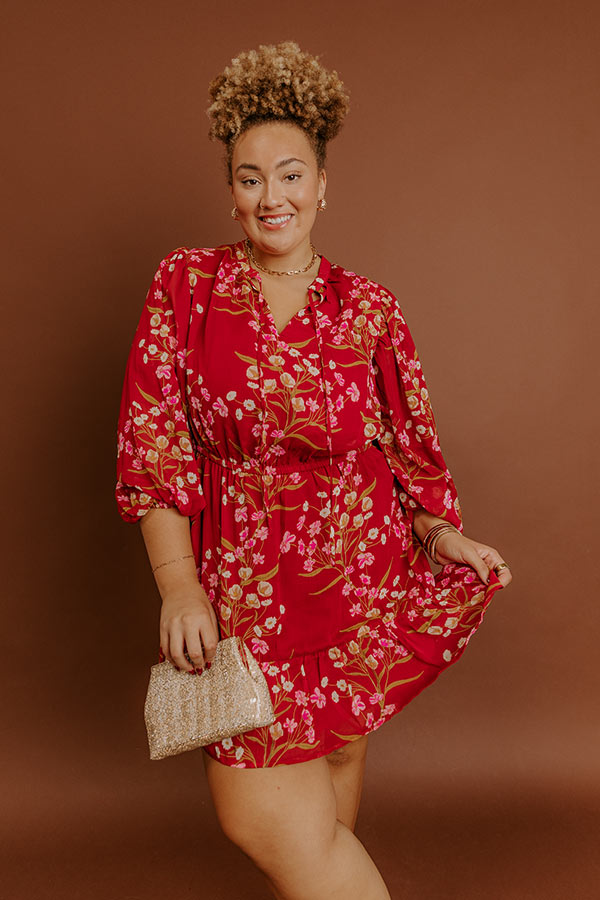 Valentina Floral Mini Dress in Red