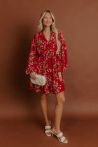 Valentina Floral Mini Dress in Red