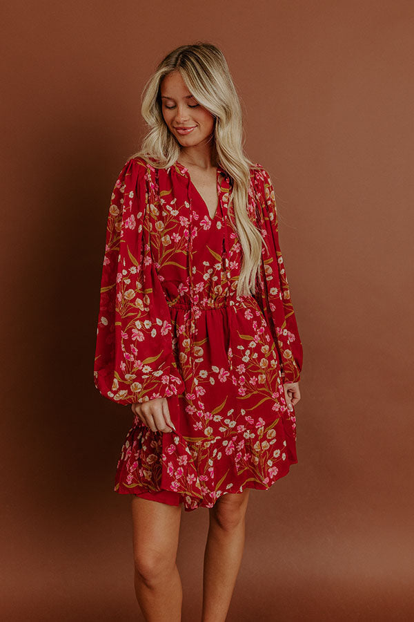 Valentina Floral Mini Dress in Red