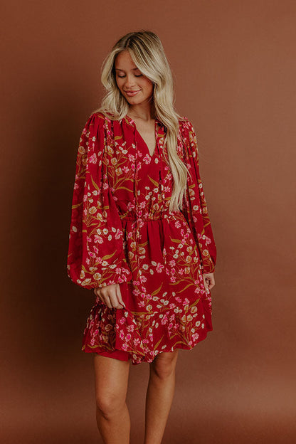 Valentina Floral Mini Dress in Red