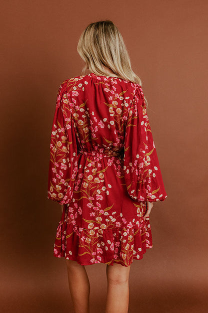 Valentina Floral Mini Dress in Red