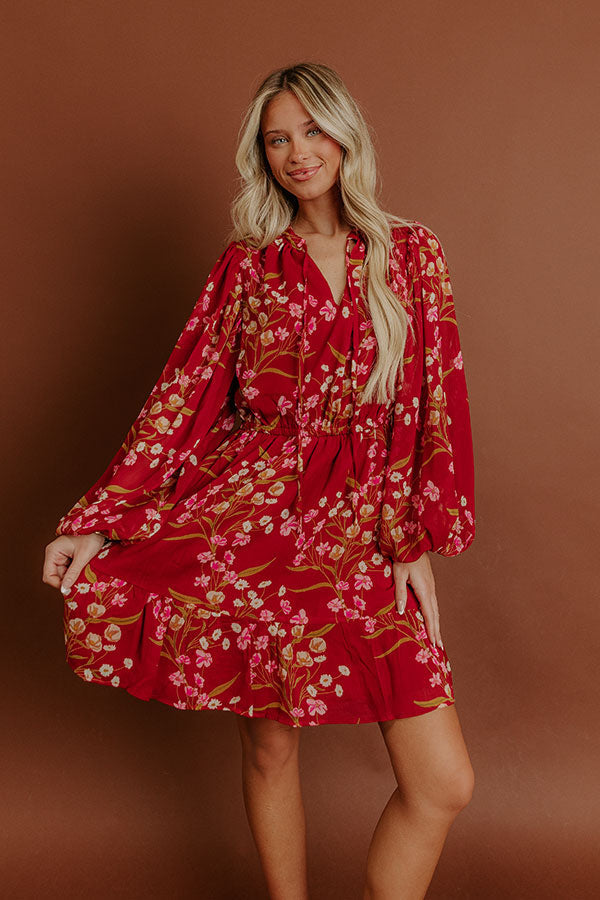 Valentina Floral Mini Dress in Red