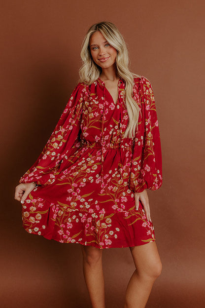 Valentina Floral Mini Dress in Red