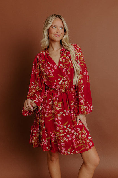 Valentina Floral Mini Dress in Red