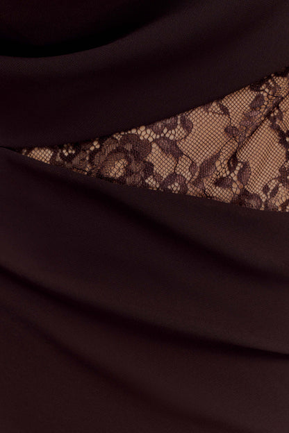 Arra Chiffon & Lace Halter Maxi Dress in Plum