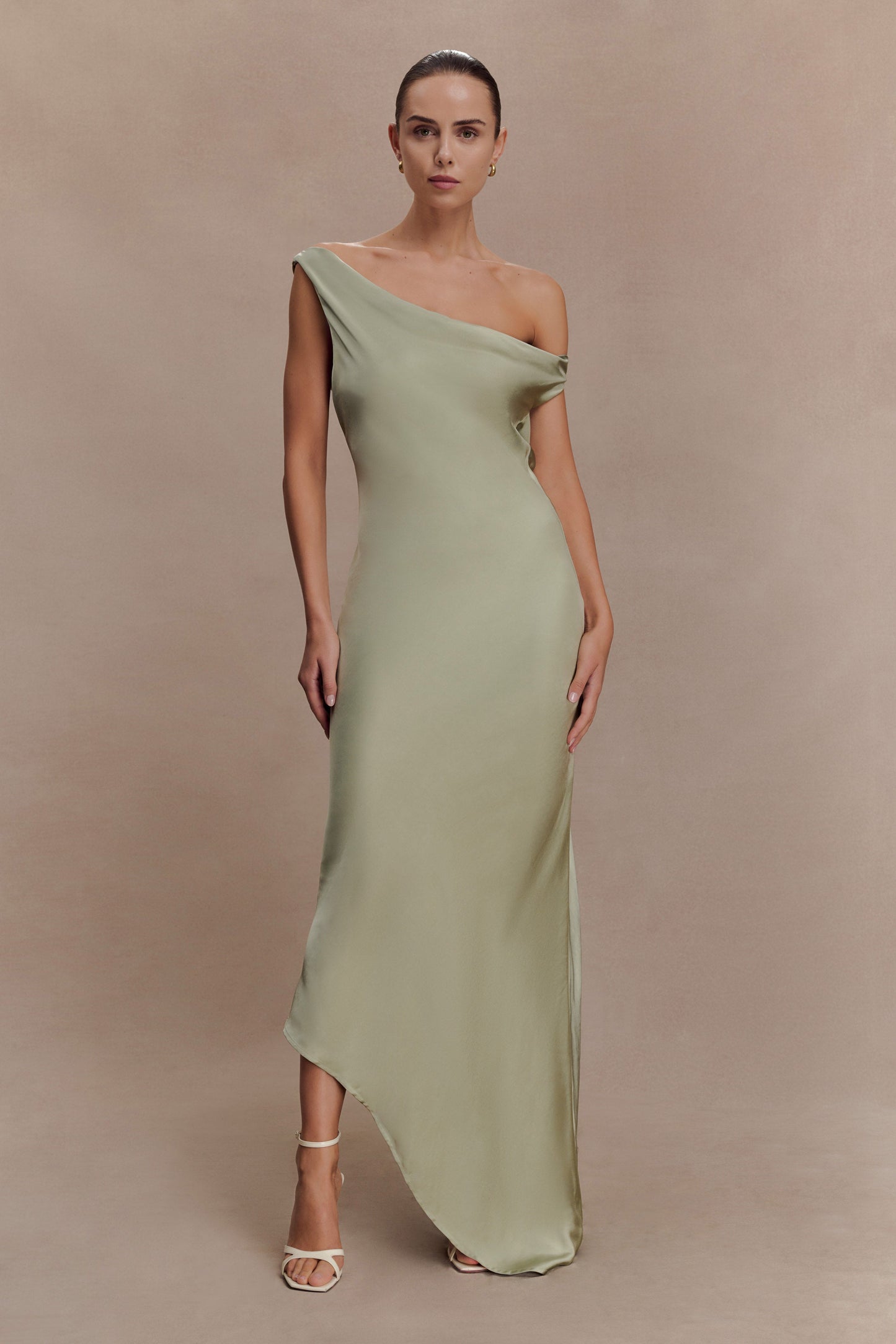 Yvette Asymmetrical Slip Maxi Dress in Emerald