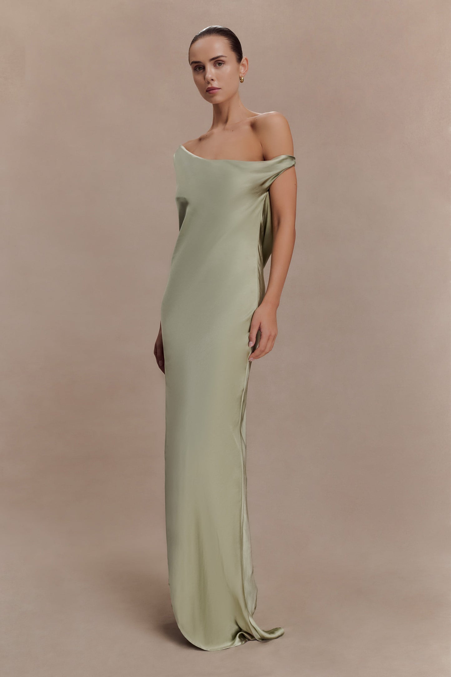 Yvette Asymmetrical Slip Maxi Dress in Emerald