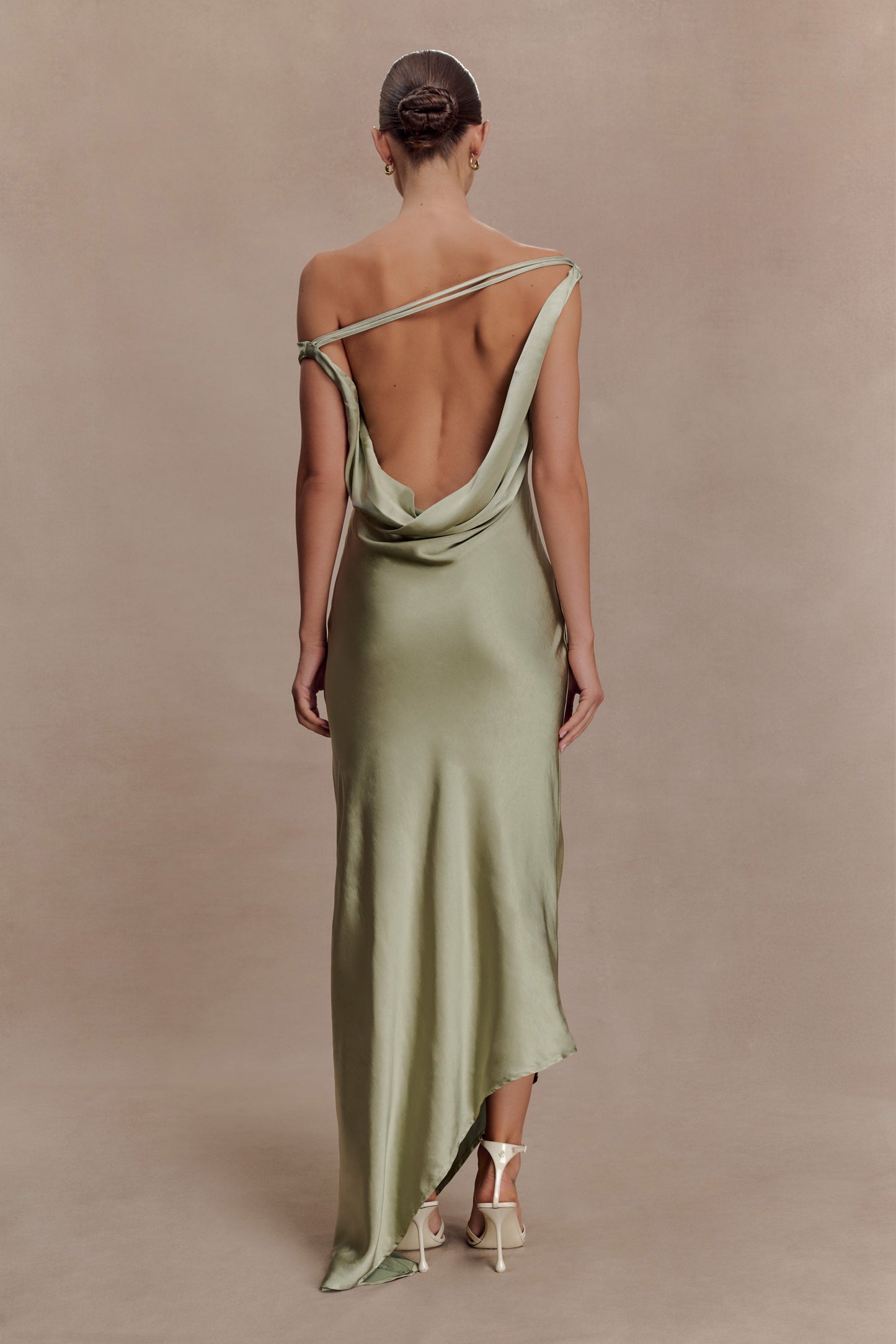 Yvette Asymmetrical Slip Maxi Dress in Emerald