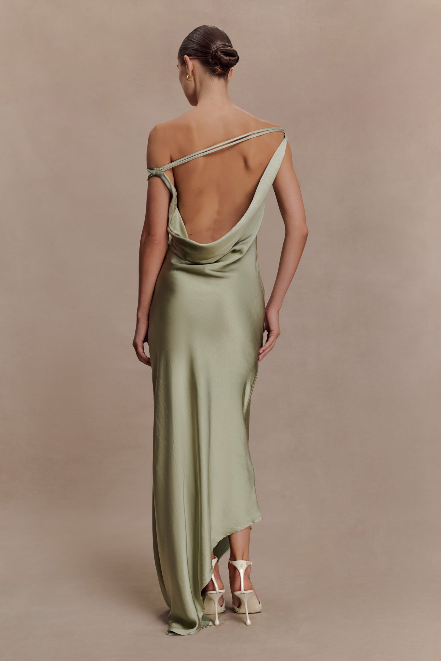 Yvette Asymmetrical Slip Maxi Dress in Emerald