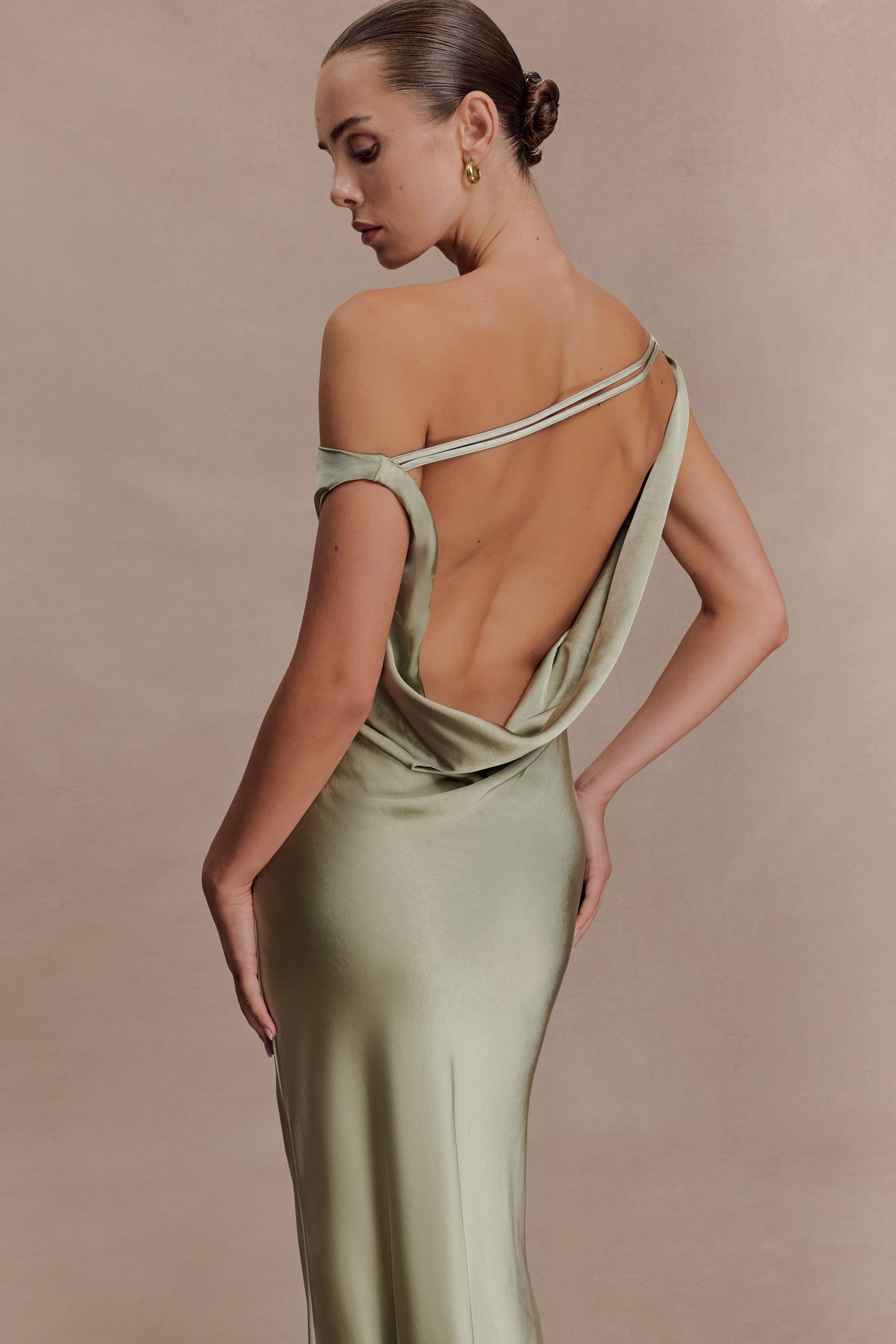 Yvette Asymmetrical Slip Maxi Dress in Emerald