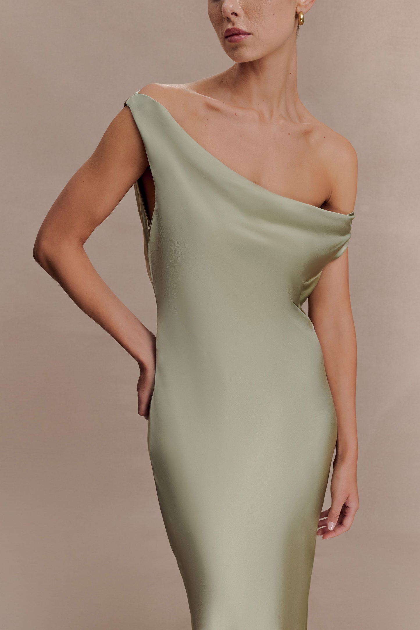 Yvette Asymmetrical Slip Maxi Dress in Emerald