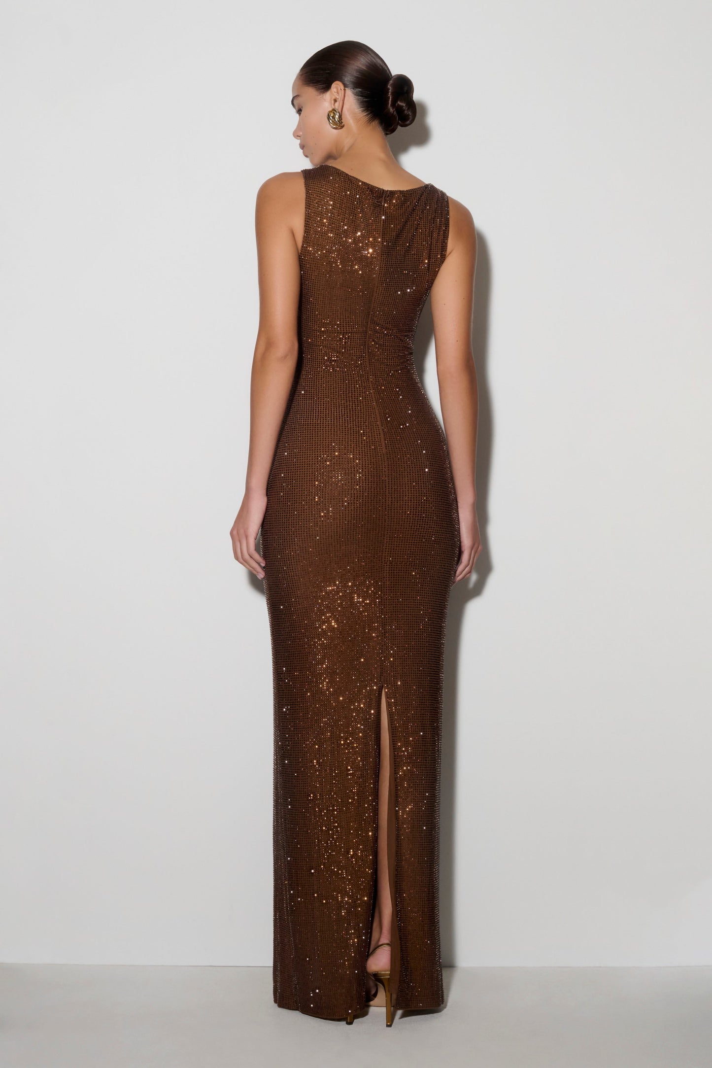 Magnolia Diamante Sleeveless Maxi Dress in Chocolate
