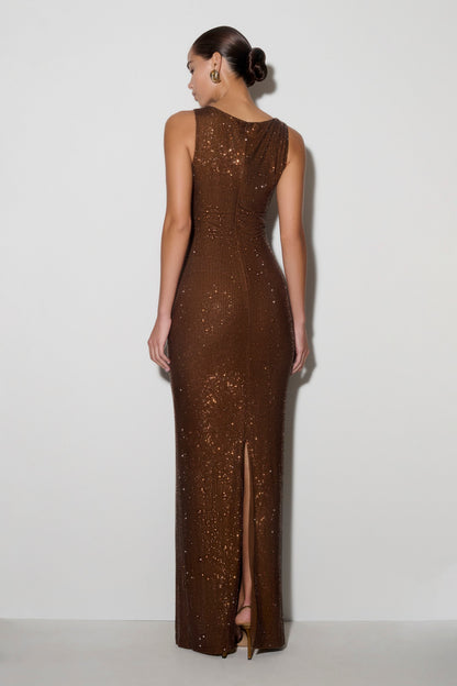 Magnolia Diamante Sleeveless Maxi Dress in Chocolate