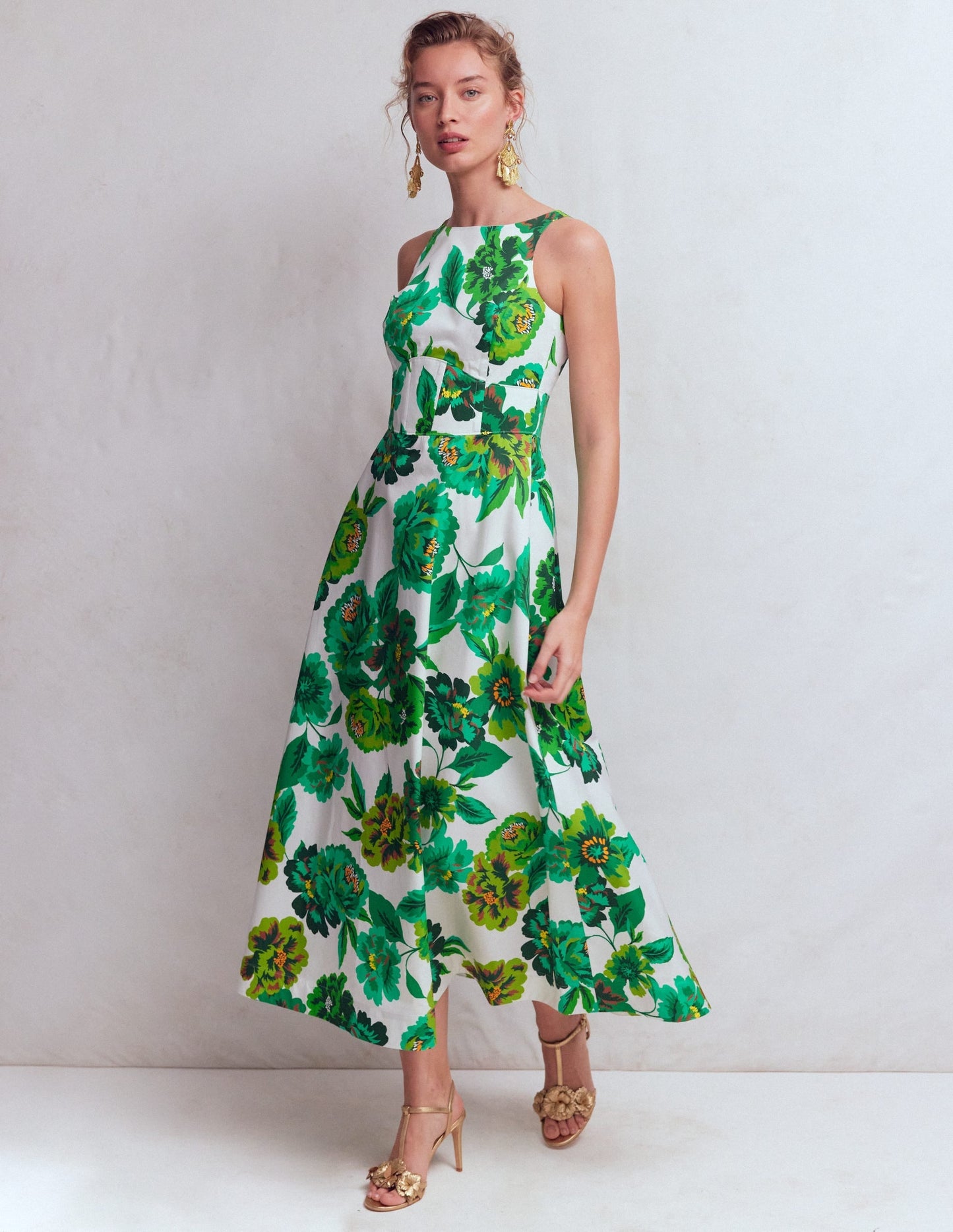 Silvia Boned Bodice Maxi Dress in Green Opulent Blossom