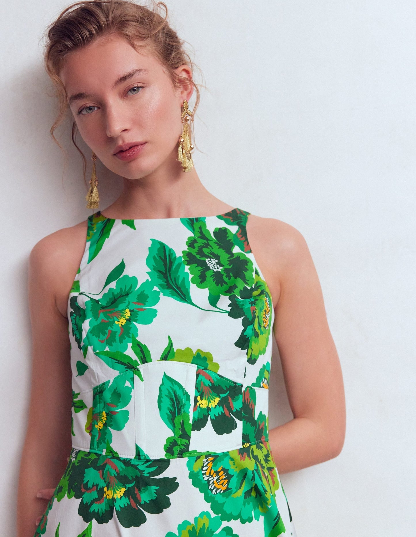 Silvia Boned Bodice Maxi Dress in Green Opulent Blossom