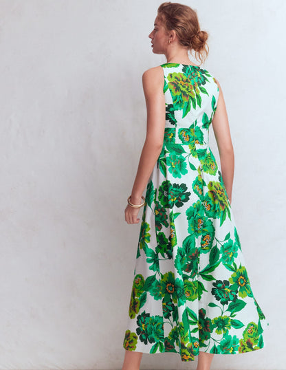 Silvia Boned Bodice Maxi Dress in Green Opulent Blossom