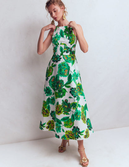 Silvia Boned Bodice Maxi Dress in Green Opulent Blossom