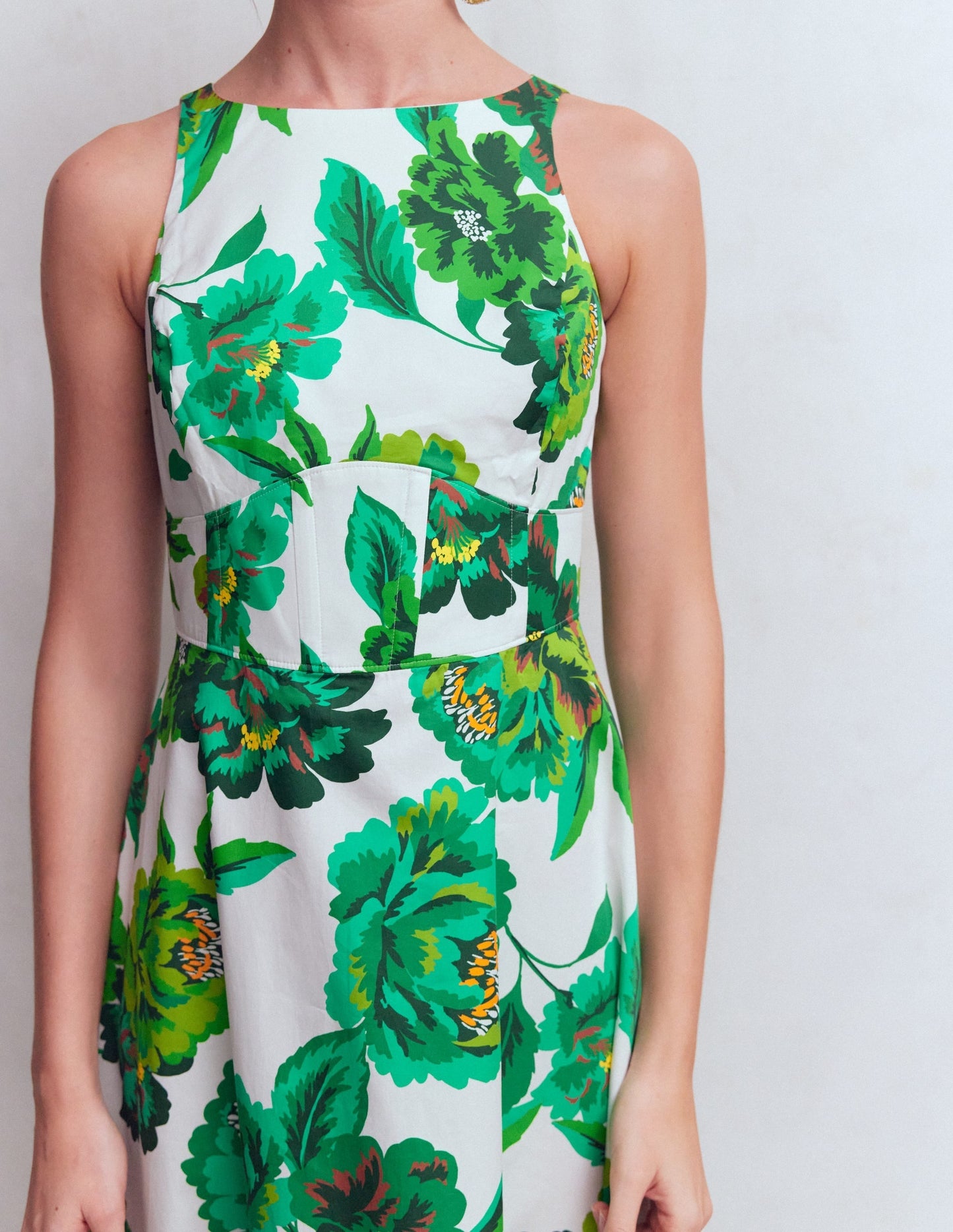 Silvia Boned Bodice Maxi Dress in Green Opulent Blossom