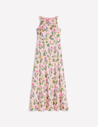 Silvia Boned Bodice Maxi Dress in Green Opulent Blossom