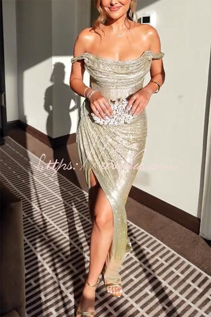 Vivienne Glitter Off-Shoulder Maxi Dress