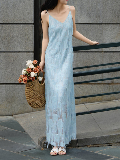 Celeste French Fringe Slip Maxi Dress