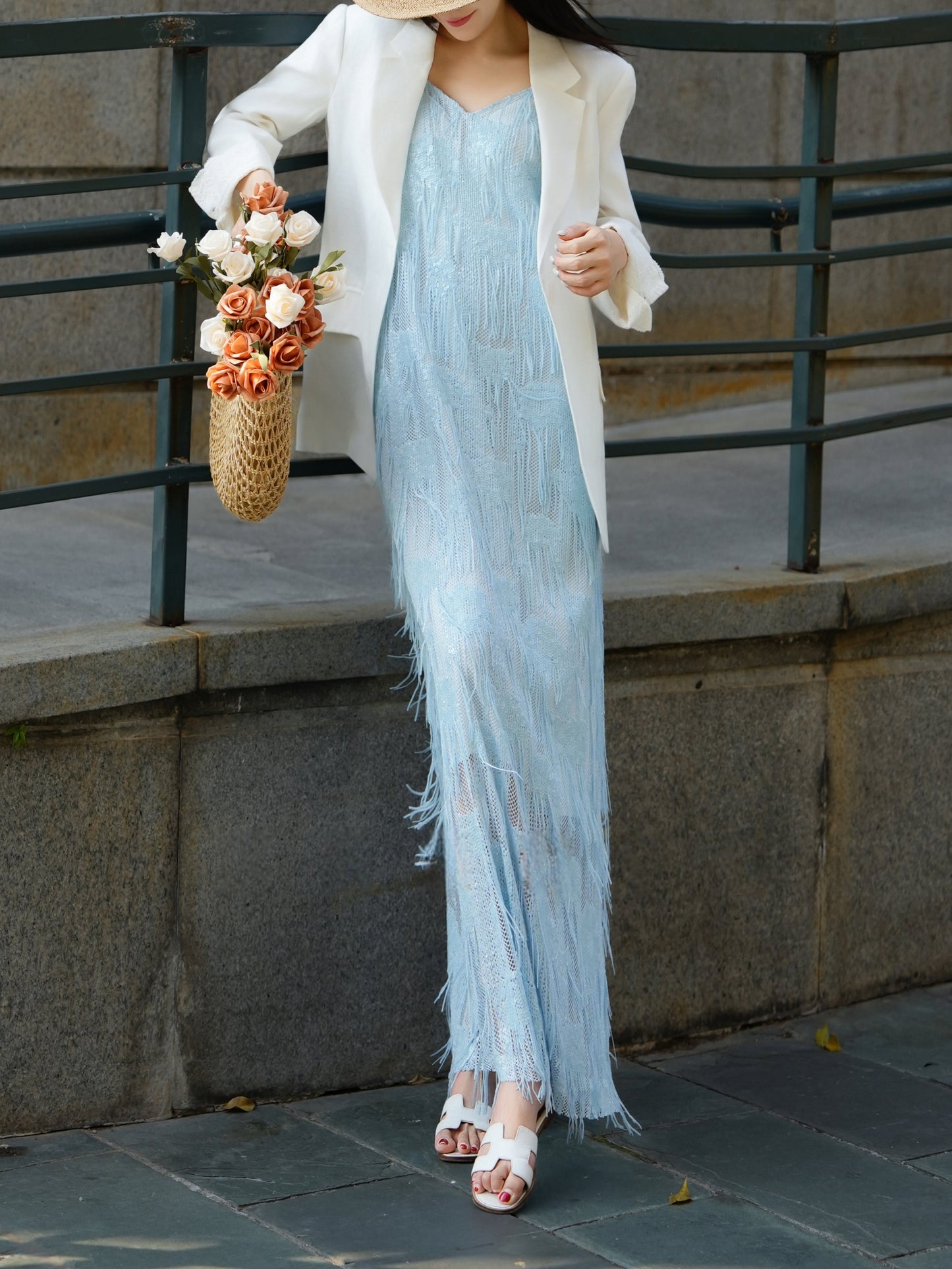 Celeste French Fringe Slip Maxi Dress