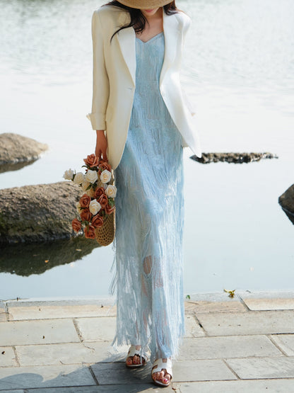 Celeste French Fringe Slip Maxi Dress