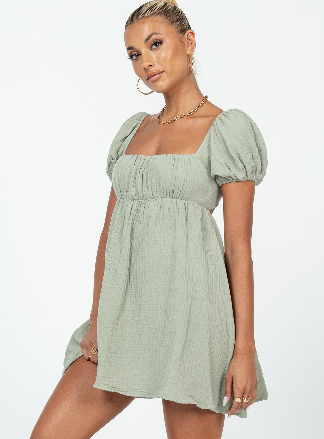 Valentina Silk Mini Dress in Sage
