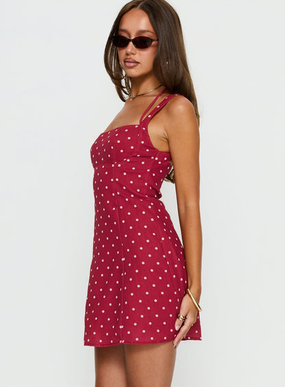 Kourtnae Halter Mini Dress in Red Polka Dot