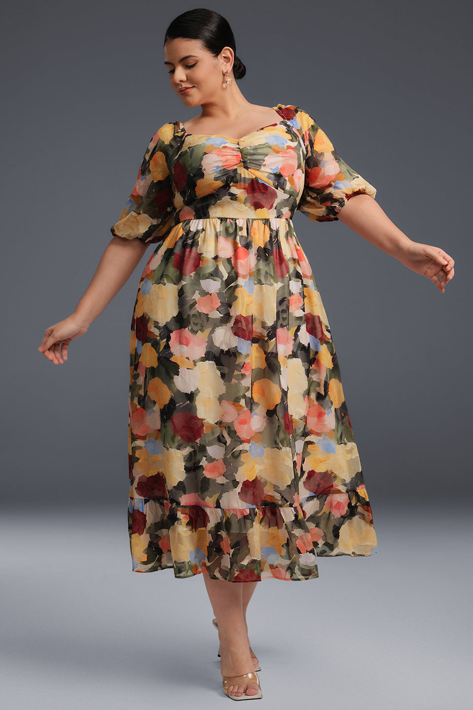 Valentina Draped Collar Floral Maxi Dress