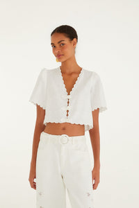 White Roses Scallop Artisanal Top