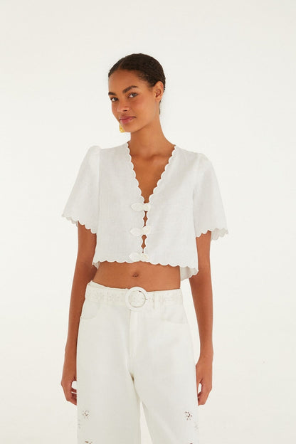 Isabelle Scallop Linen Maxi Dress