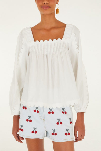 Isabelle Scallop Linen Maxi Dress