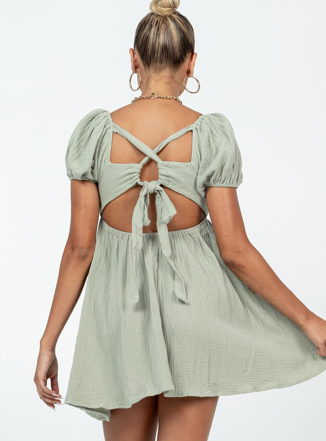 Valentina Silk Mini Dress in Sage