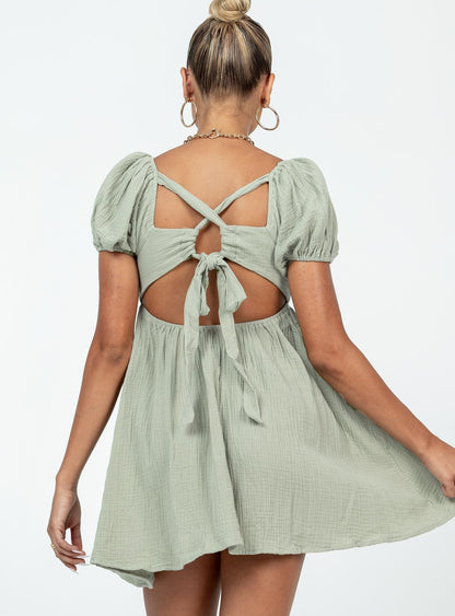 Valentina Silk Mini Dress in Sage
