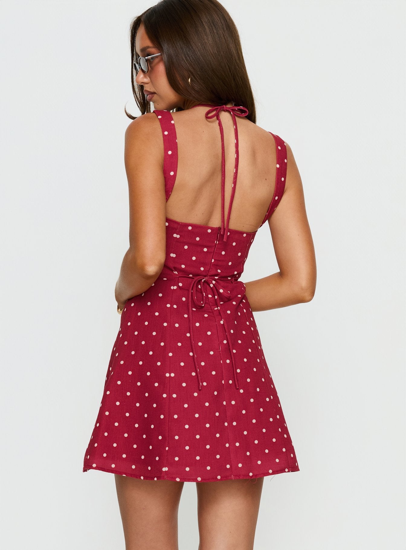 Kourtnae Halter Mini Dress in Red Polka Dot