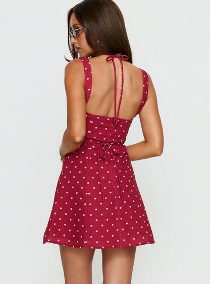 Kourtnae Halter Mini Dress in Red Polka Dot