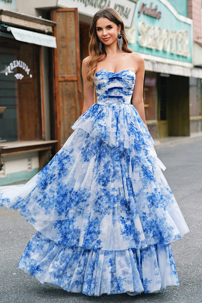 Ophelia Floral Tiered Strapless Gown