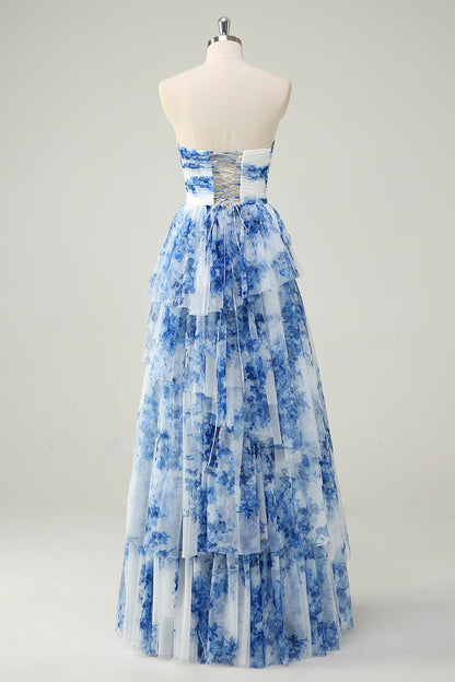 Ophelia Floral Tiered Strapless Gown