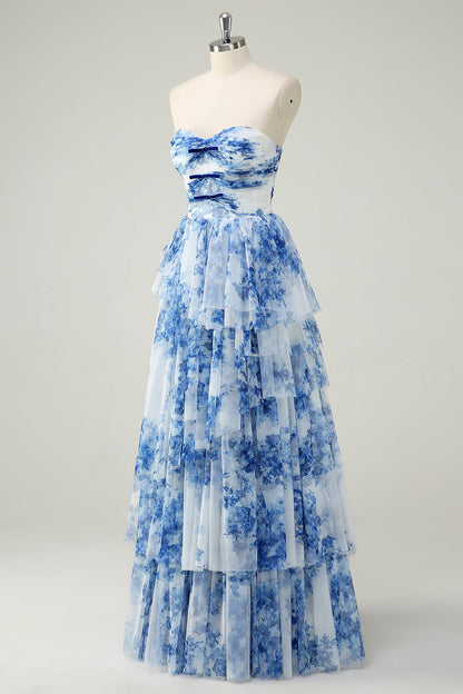 Ophelia Floral Tiered Strapless Gown
