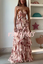 Ariae Butterfly Print Ruffle Maxi Dress
