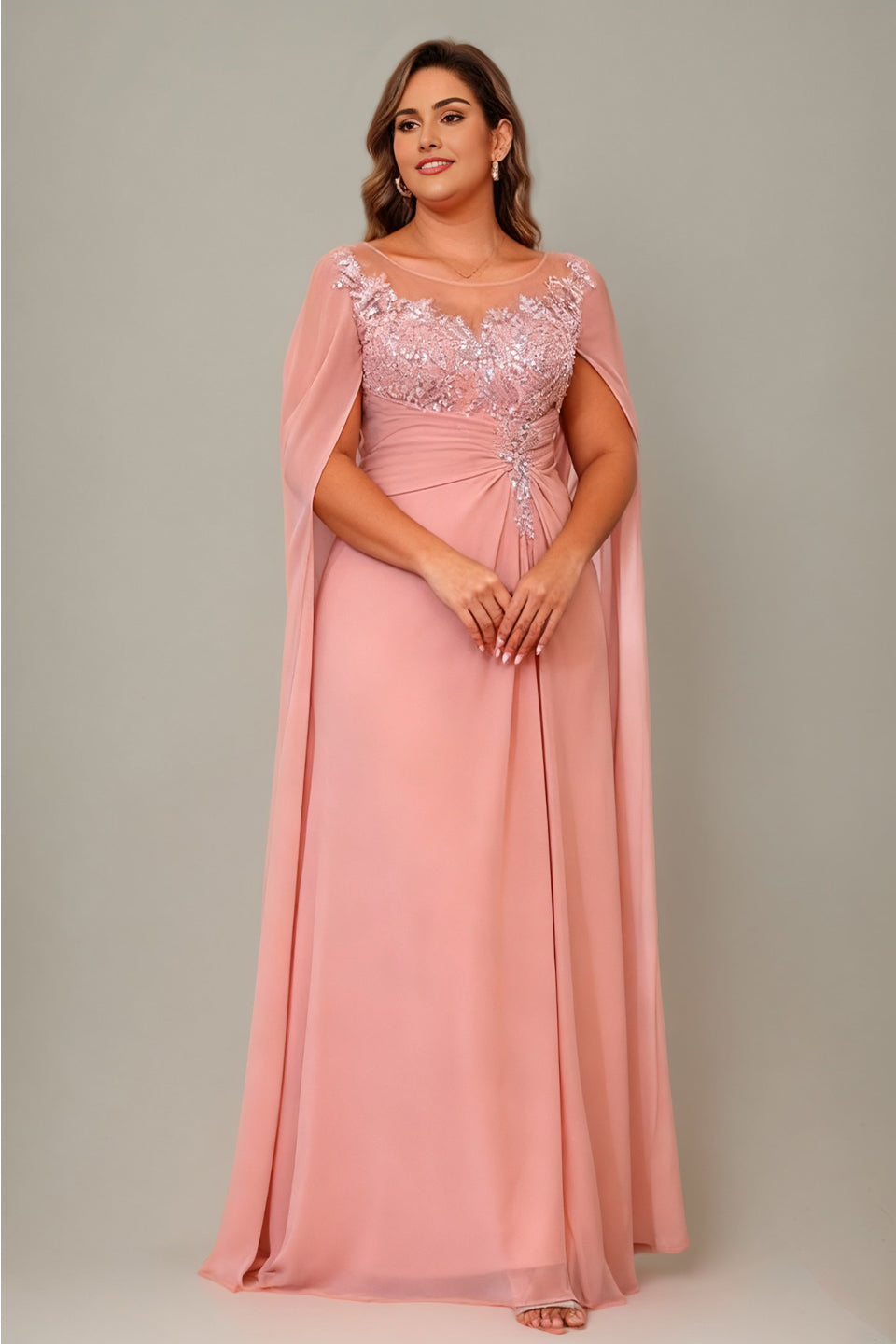 Arabella Floral Appliqué Cape Maxi Dress