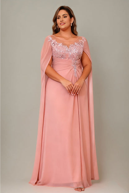 Arabella Floral Appliqué Cape Maxi Dress
