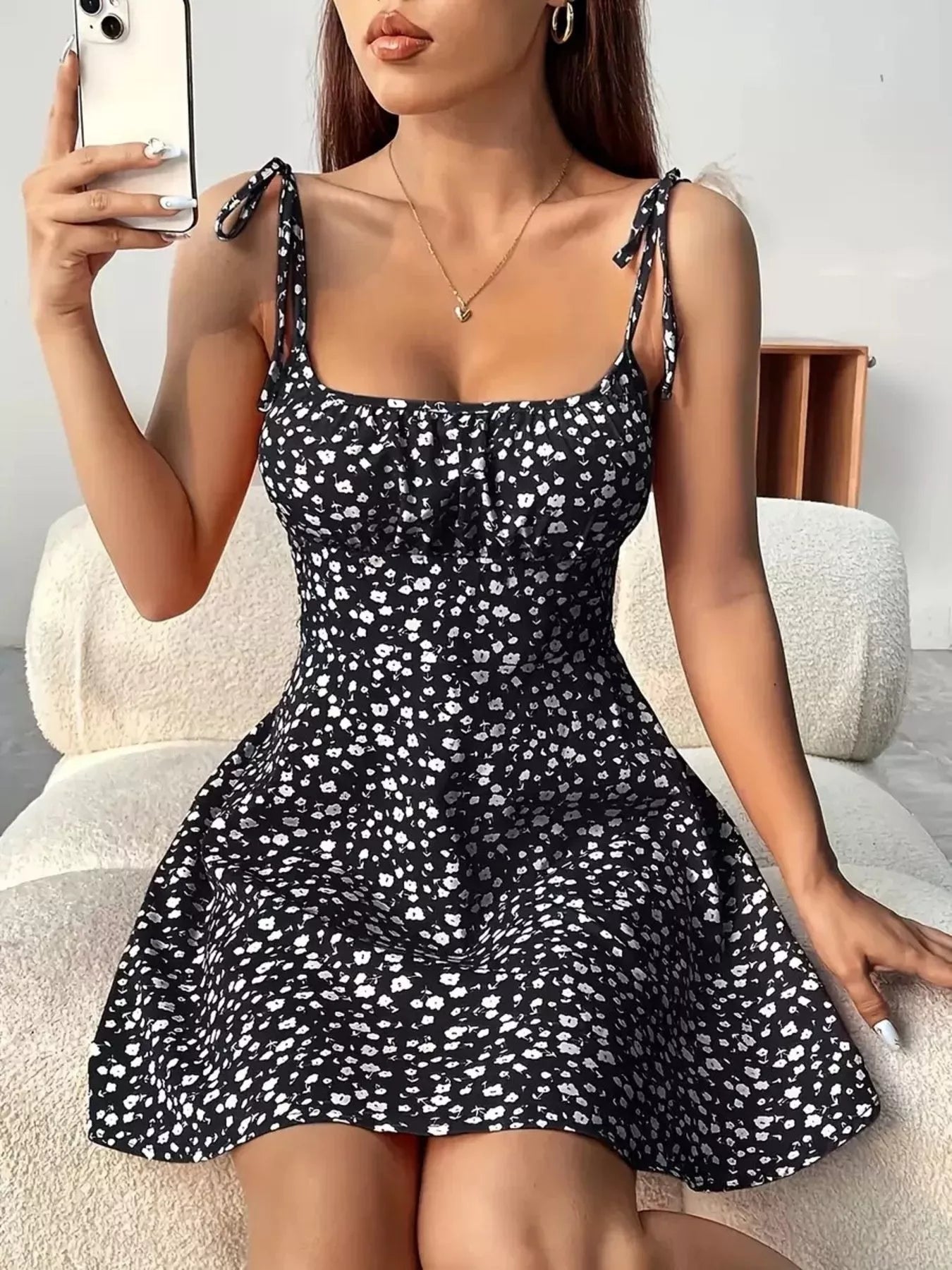 Margot Floral Tie-Strap Mini Dress