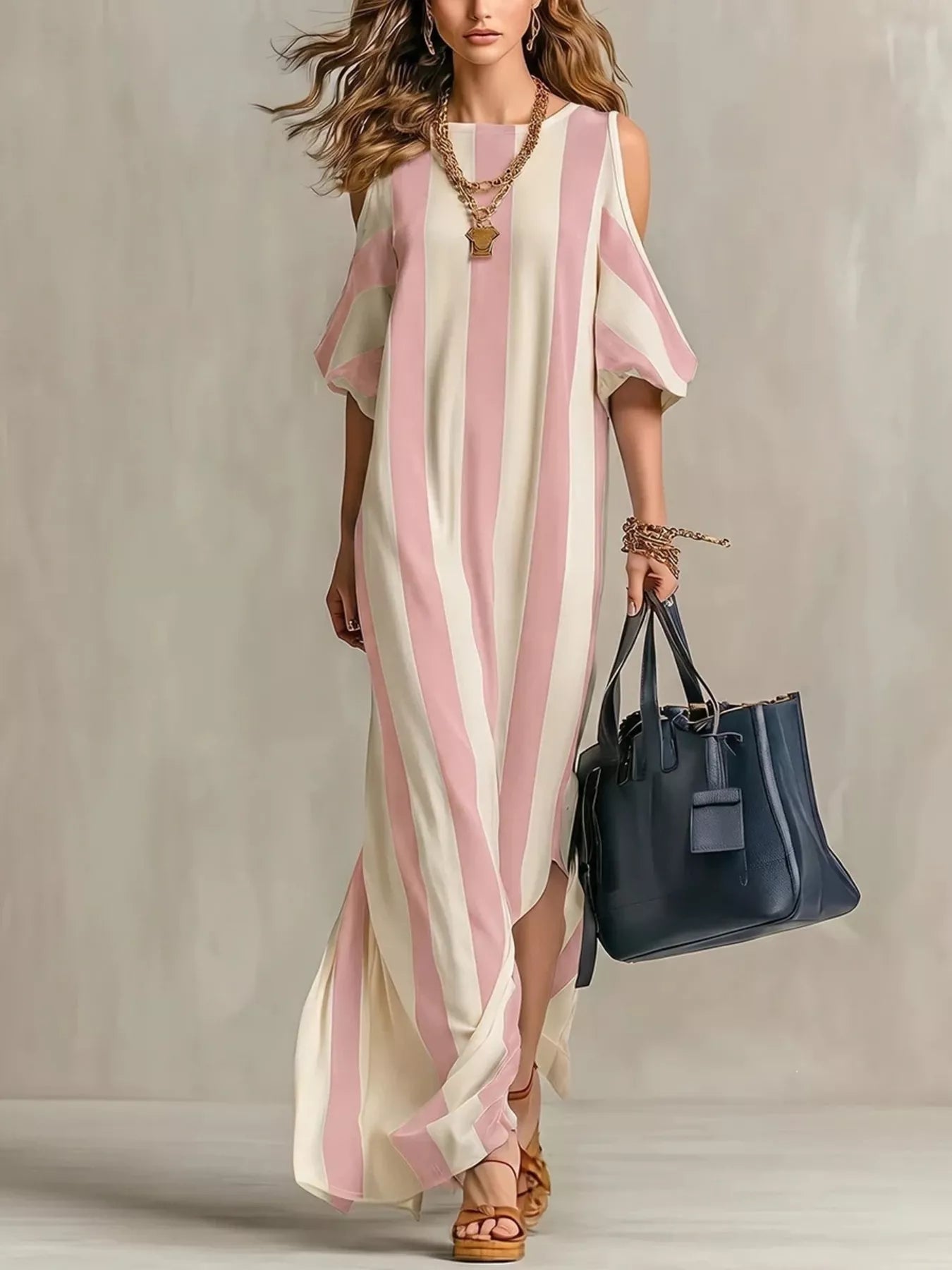 Isadora Striped Cold Shoulder Maxi Dress