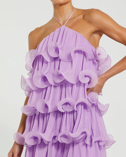 Violet Crinkle Chiffon Tiered Mini Dress
