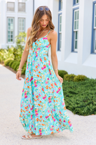 Lila Turquoise Floral Maxi Dress