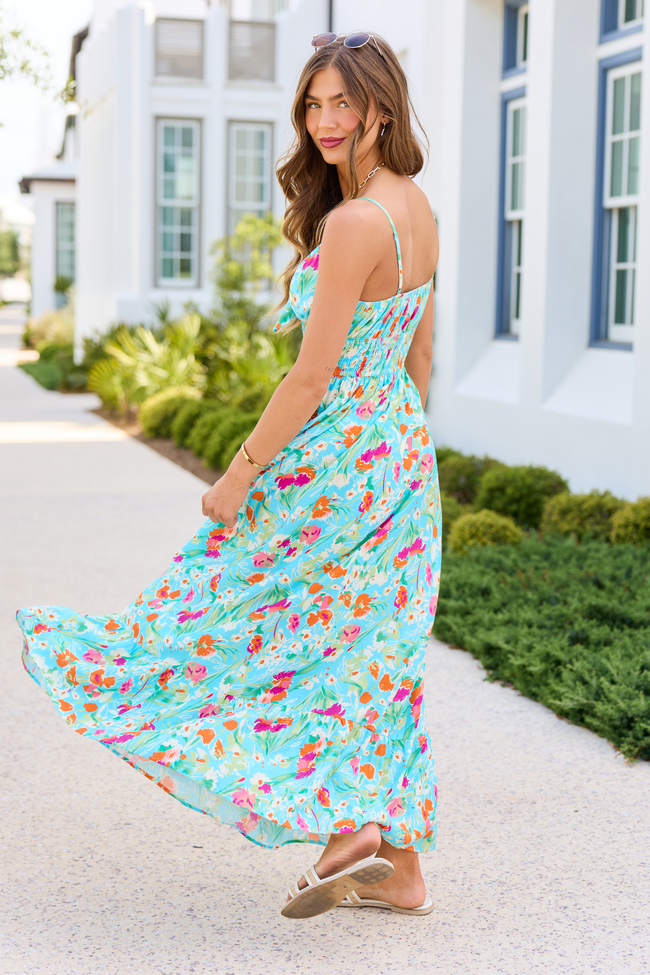 Lila Turquoise Floral Maxi Dress